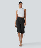 Mid-Rise Ruched Cargo Quick-Dry Casual Pedal Pusher Pants with Pockets