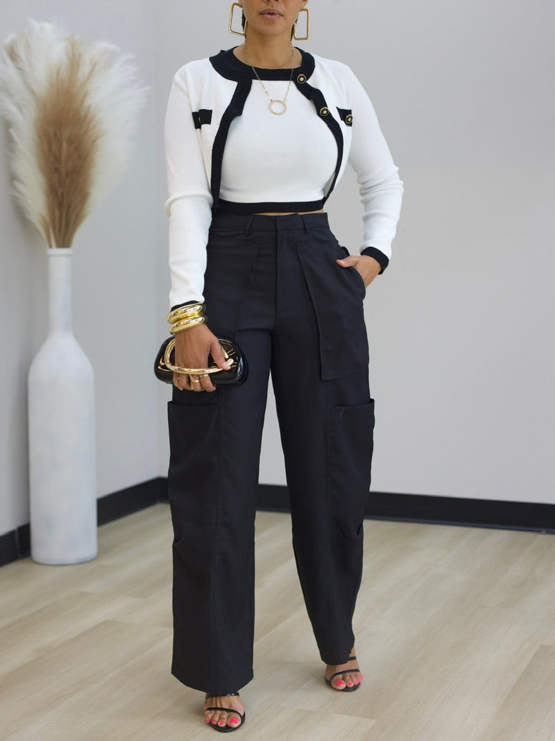 Casual Pocket Zip Accent Straight Leg Cargo Pants