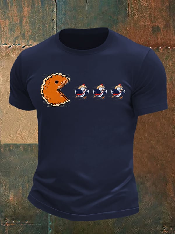 Men's  Funny Turkey Chasing Pie Sublimation FDT Thanksgiving T-Shirt