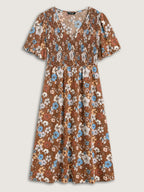 Fall Florals Shirred Bodice Midi Dress