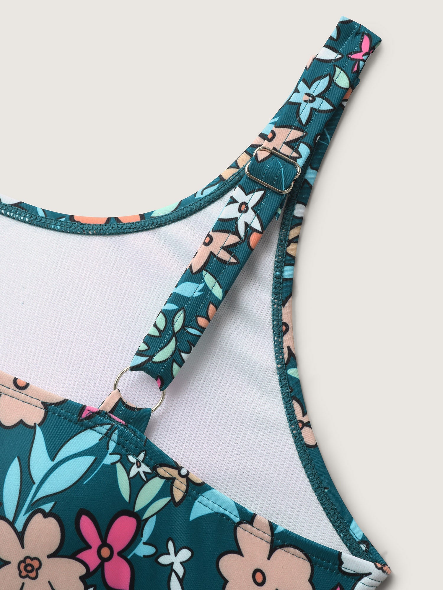 Floral Print Color Contrast Bikini Top