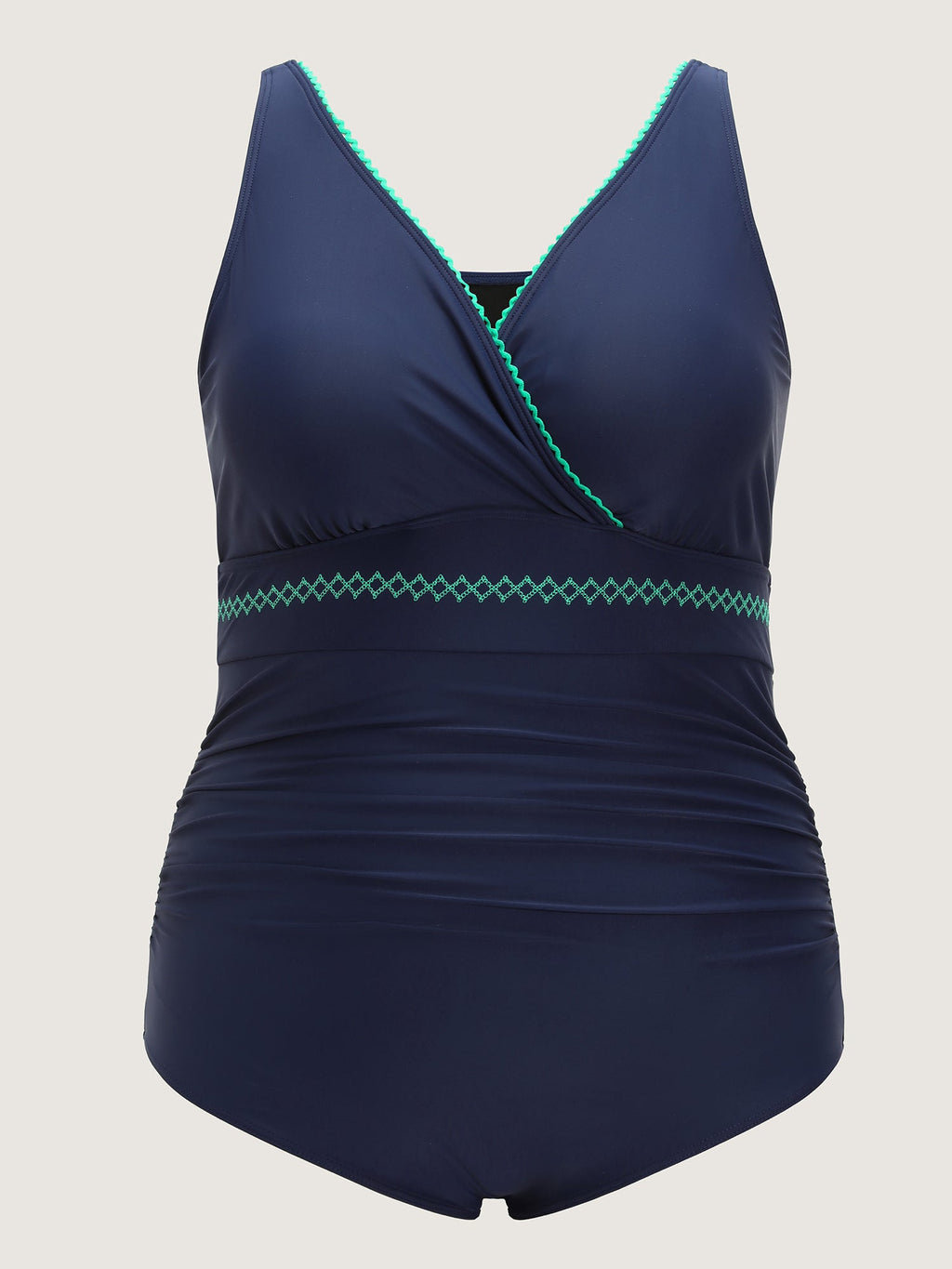 Wrap V-Neck Embroidery Edge One-Piece Swimsuit