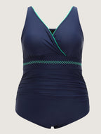 Wrap V-Neck Embroidery Edge One-Piece Swimsuit