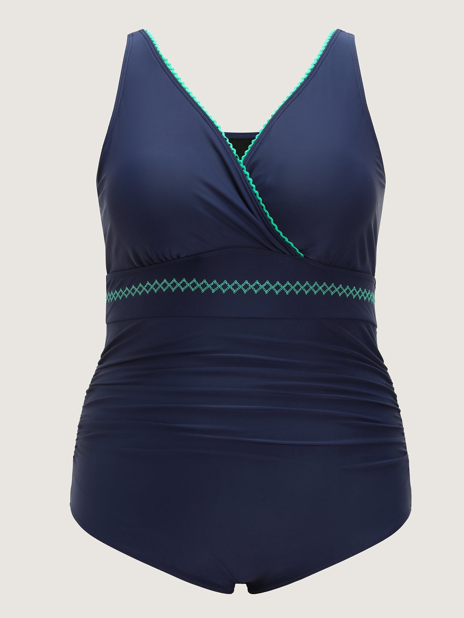 Wrap V-Neck Embroidery Edge One-Piece Swimsuit