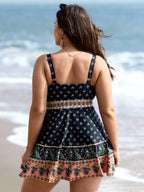 Boho Print Surplice Neck Contrast Swim Dress