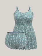Shell Print Ruched Swim Dress