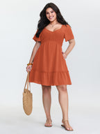 Shirred Bodice Ruffle Hem Flowy Mini Dress