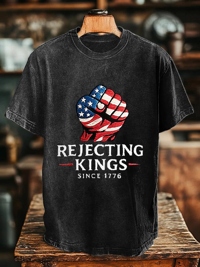 🔥Buy 3 Get 15% Off🔥Men's “Rejecting Kings Since 1776” Print T-Shirt