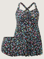 Colorful Floral Print Drawstring Swim Dress