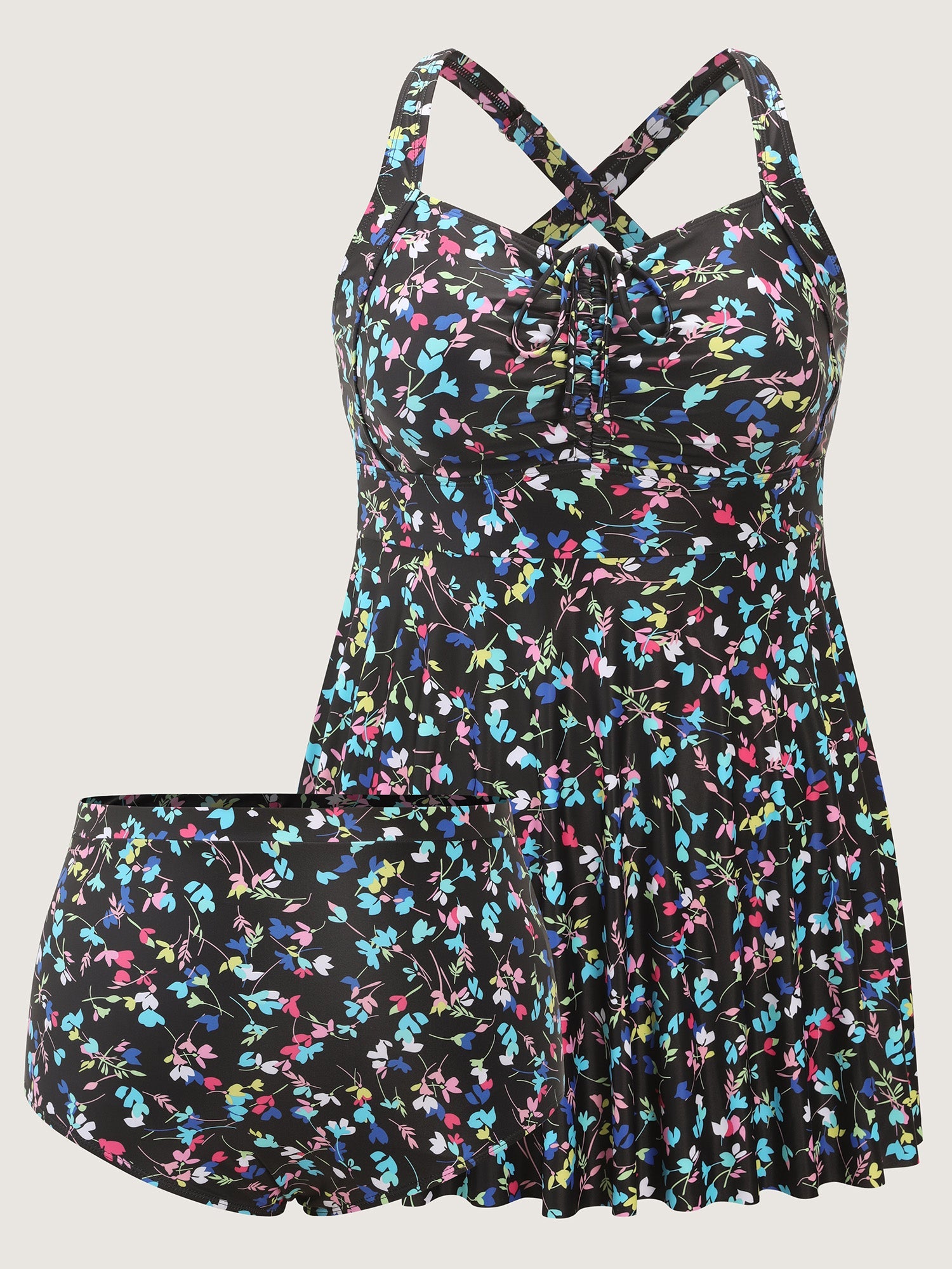 Colorful Floral Print Drawstring Swim Dress