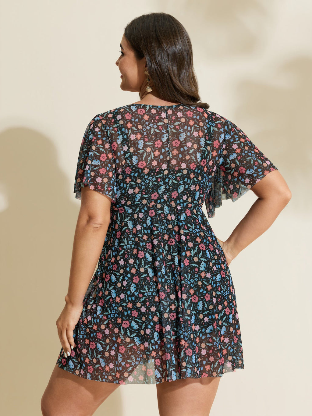 Colorful Sheer Floral Print Swim Dress