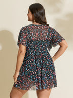Colorful Sheer Floral Print Swim Dress