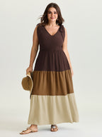 Colorblock Shoulder-Tie Tiered Maxi Dress