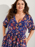 Rayon Floral Lace Trim Button Maxi Dress