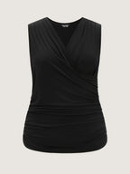 Stretchy Overlap Neckline Solid Tank Top