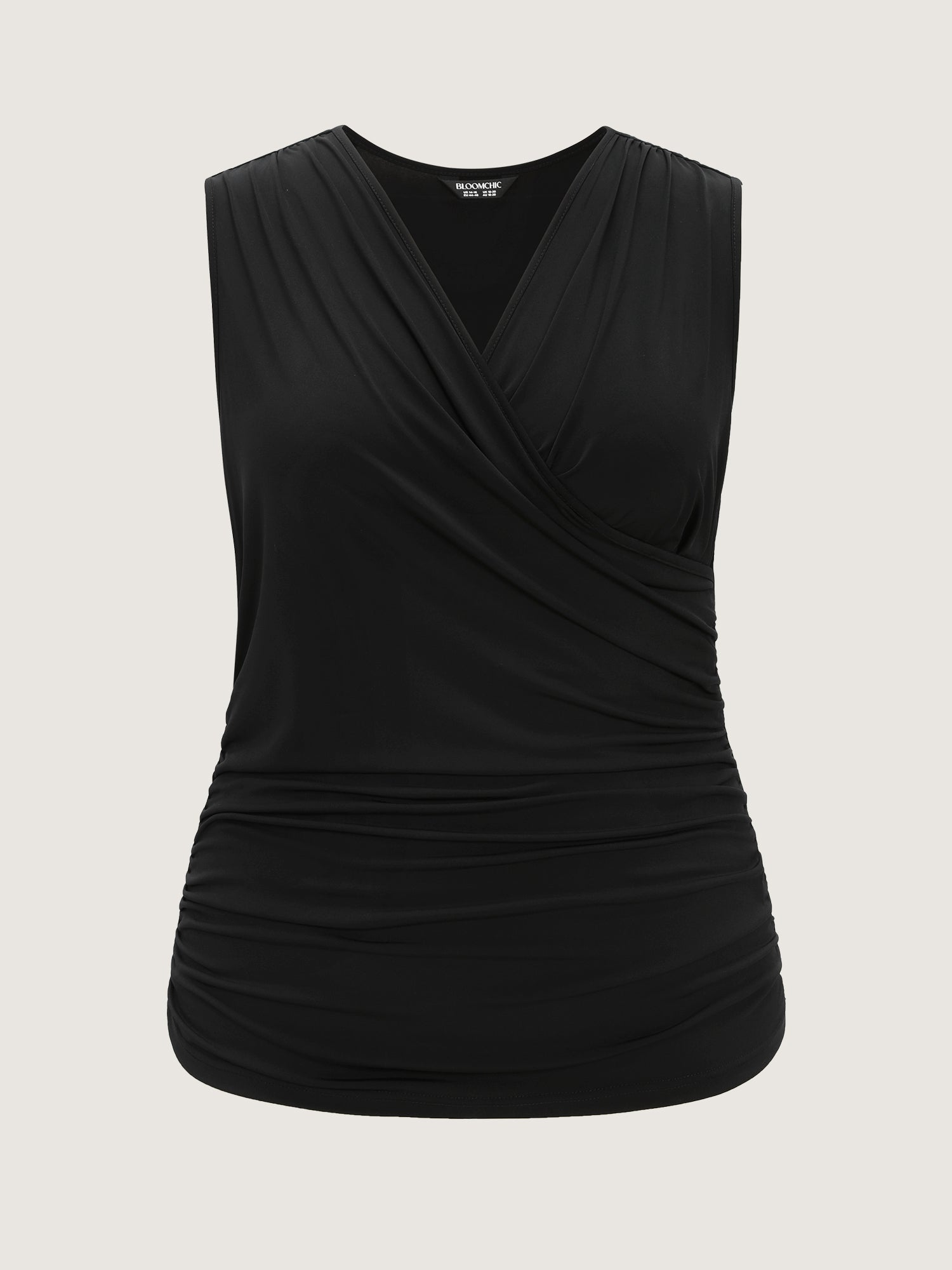 Stretchy Overlap Neckline Solid Tank Top