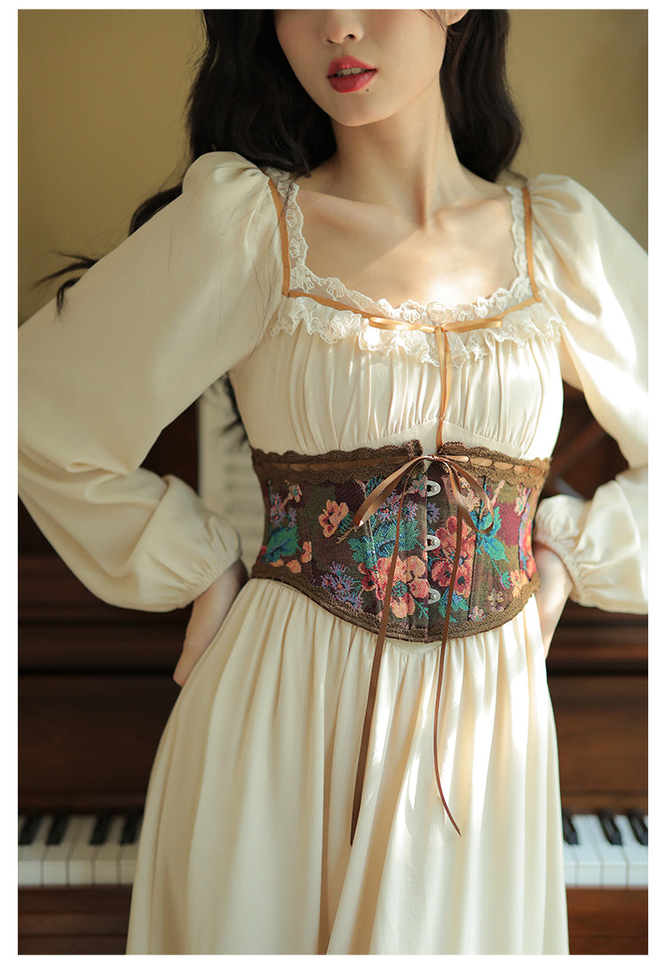 Royalcore Painting Boned Corset + Lace Neck Dress