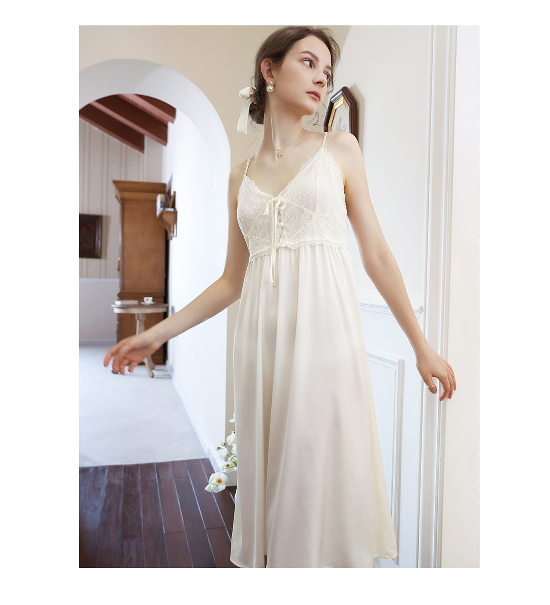 Vintage Satin Lace 2pcs Nightgown Set