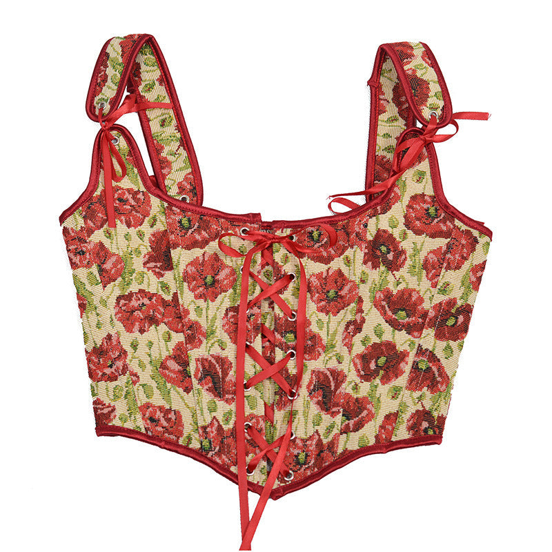 Vintage Red Painting Boned Bustier