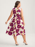 Large Floral Print Pockets Midi Dress