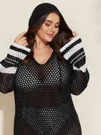 Striped Cut-Out Hooded Swim Cover-Up