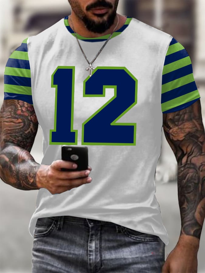 Men's Rugby Print Casual T-Shirt