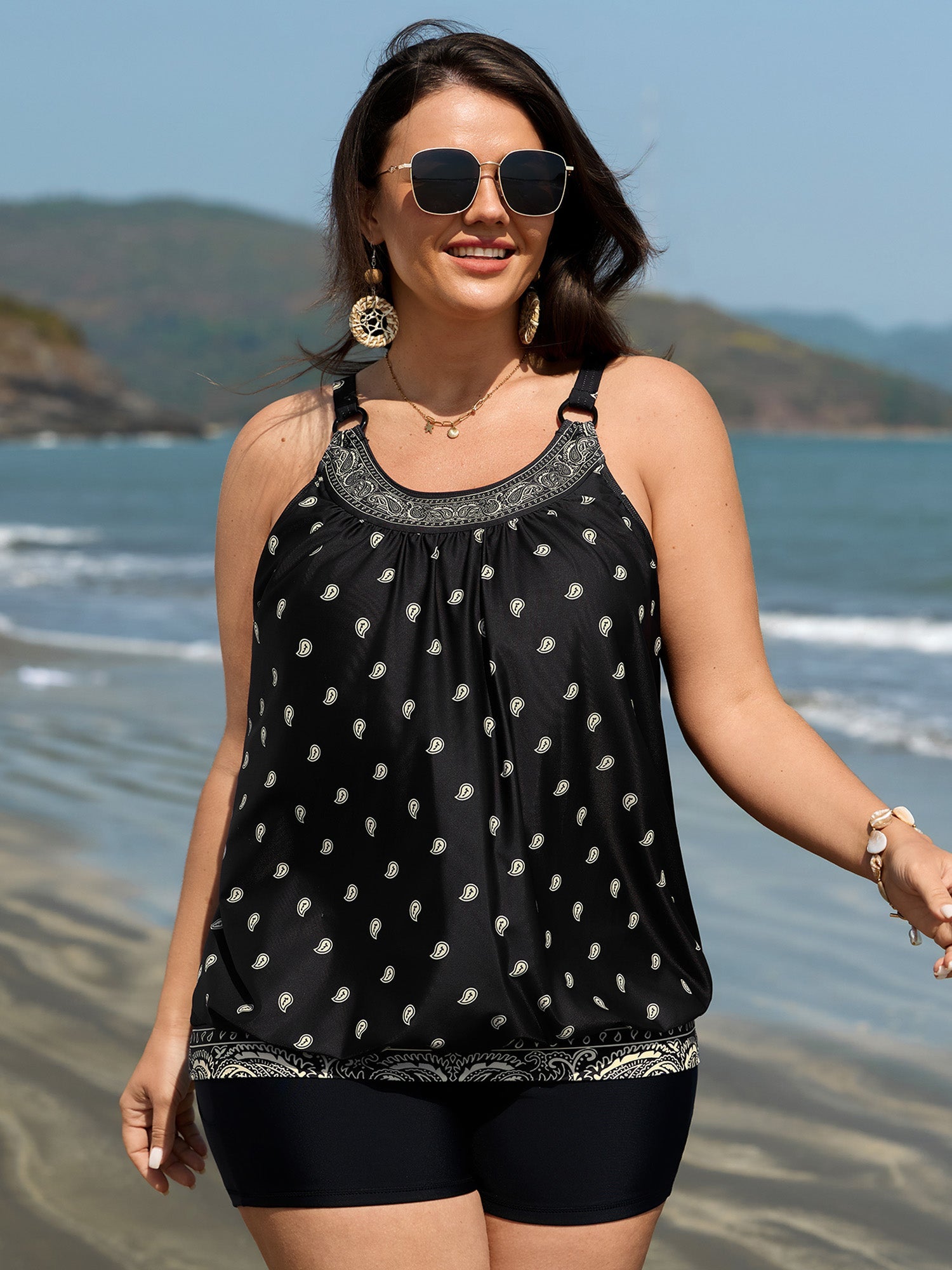 Paisley Print Adjustable Bust Support Swim Top