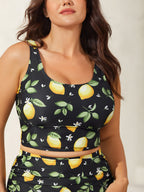 Lemon Print Scoop Neck Bikini Top