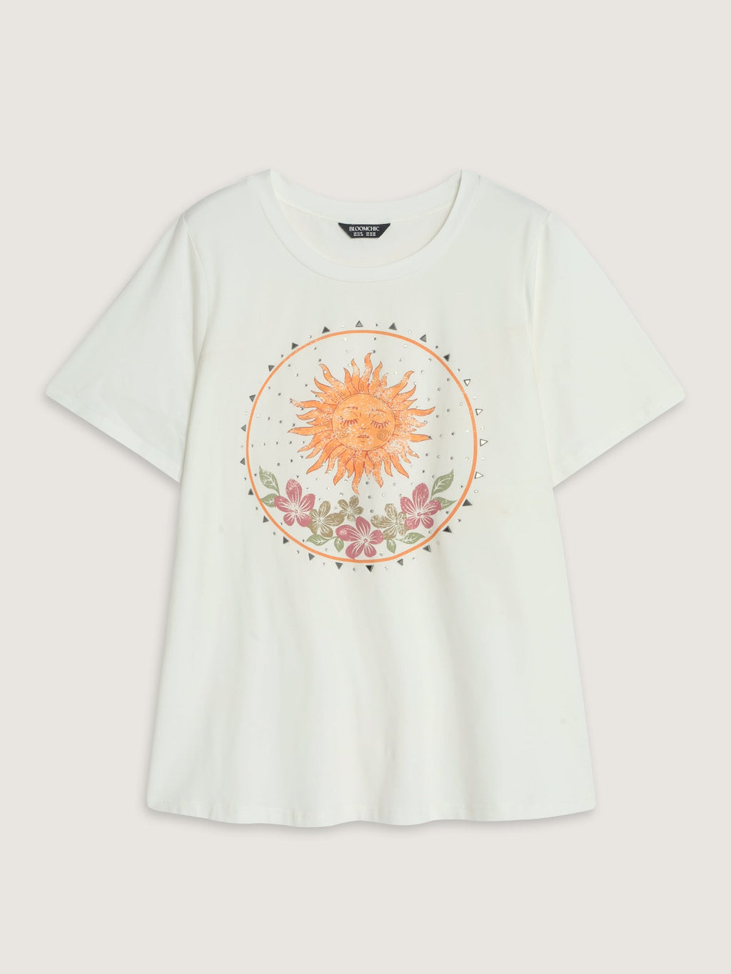 Cotton Sunshine Floral Print Rhinestone T-Shirt