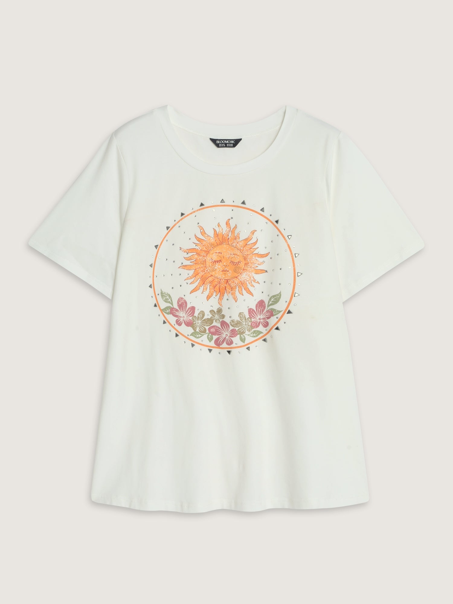 Cotton Sunshine Floral Print Rhinestone T-Shirt