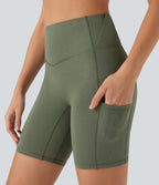 SoCinched High Waisted Tummy Control Loop Quick Dry Yoga Biker Shorts 7'' with Pockets