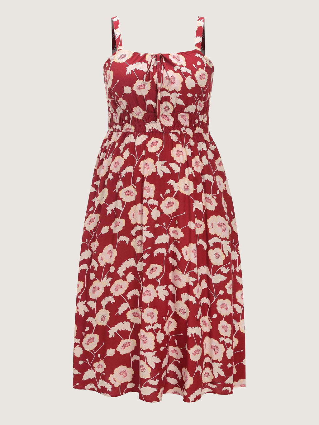 Floral Print Shirred Waist Drawstring Midi Dress