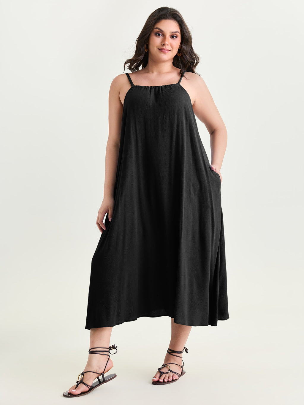 Backless Flowy Cami Plain Midi Dress