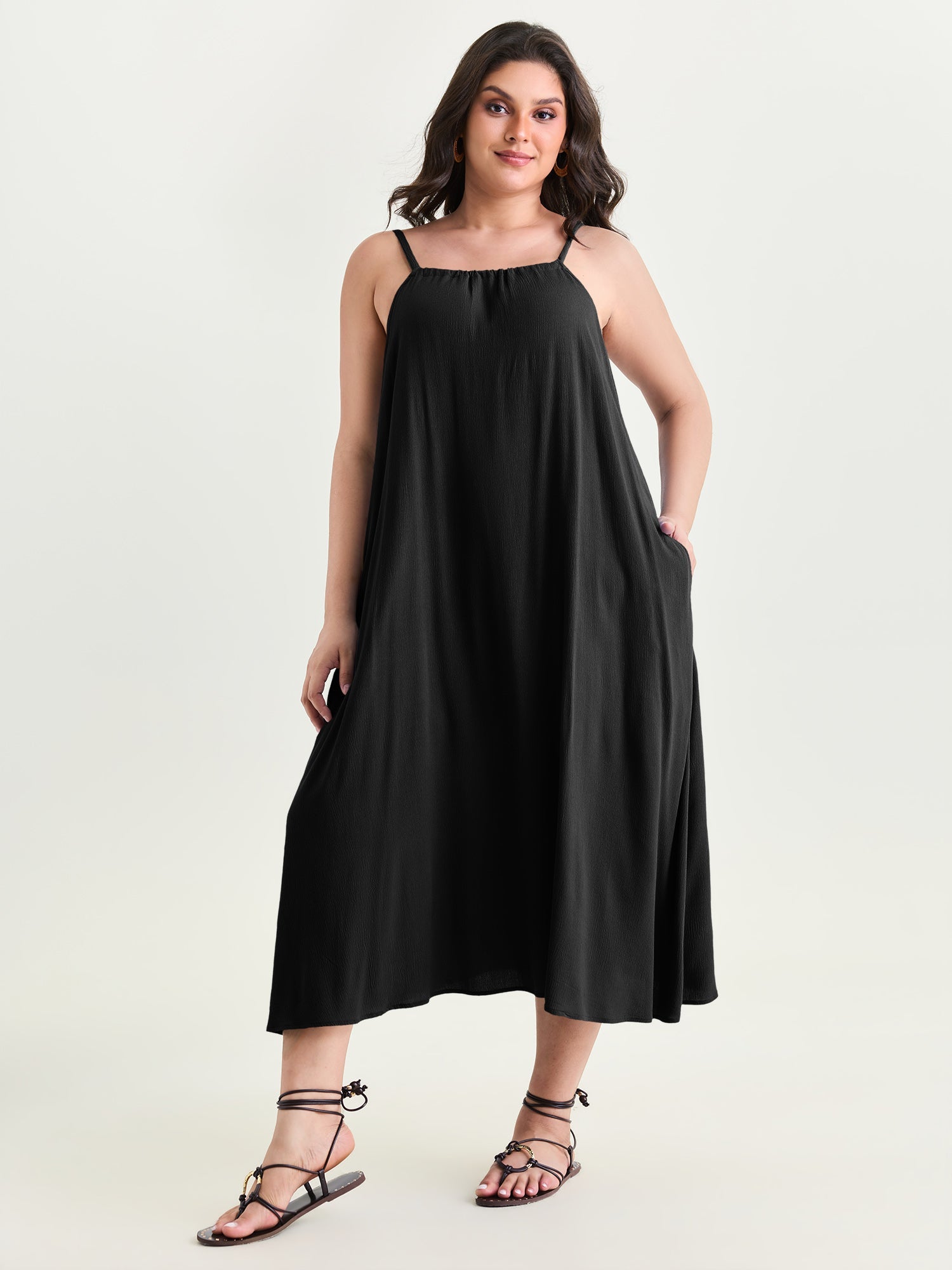 Backless Flowy Cami Plain Midi Dress