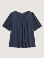 Cotton Slub Textured Embroidered Knit Top