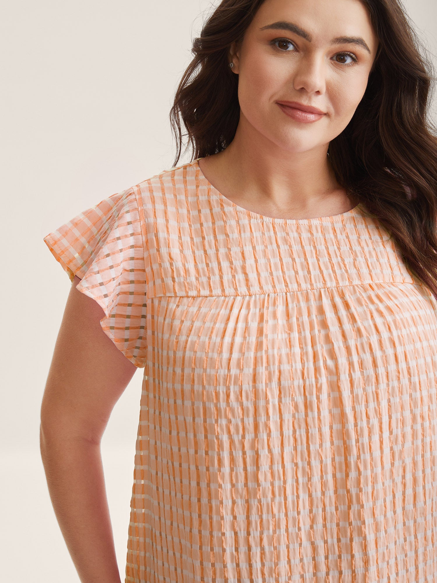 Textured Sheer Lined Flutter Sleeve Blouse