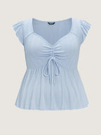 Supersoft Ruched Sweetheart Neckline Ruffled Sleeve Top