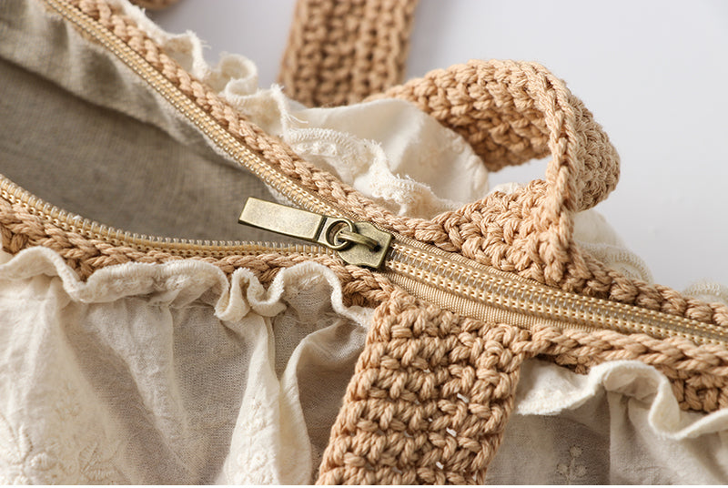 Crocheted Lace Trim Shoulder Bag