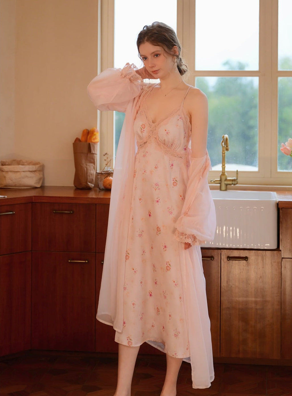 Romantic Satin Built In Bra Nightgown 2pcs Set