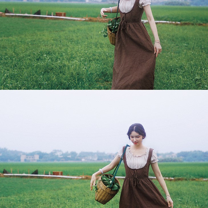 Cottage Core Farmcore Overall Dress Set