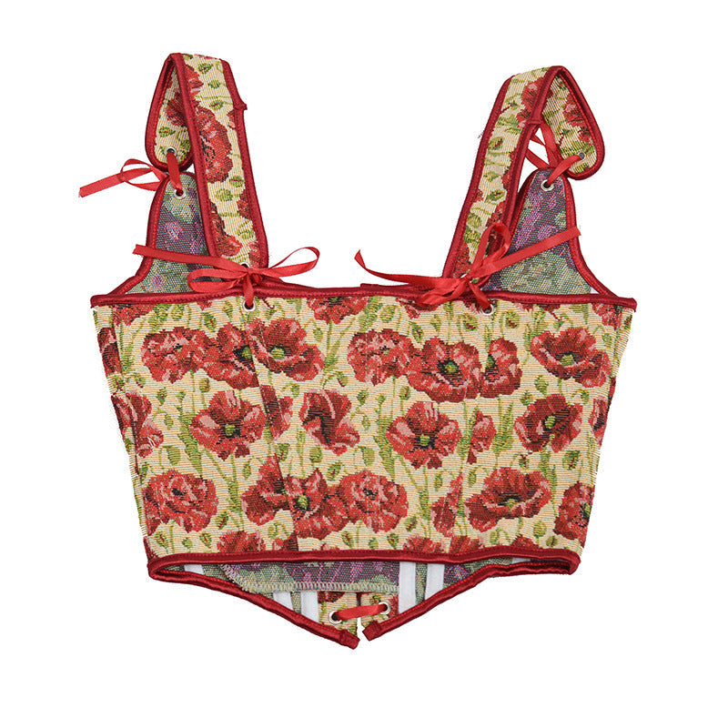 Vintage Red Painting Boned Bustier