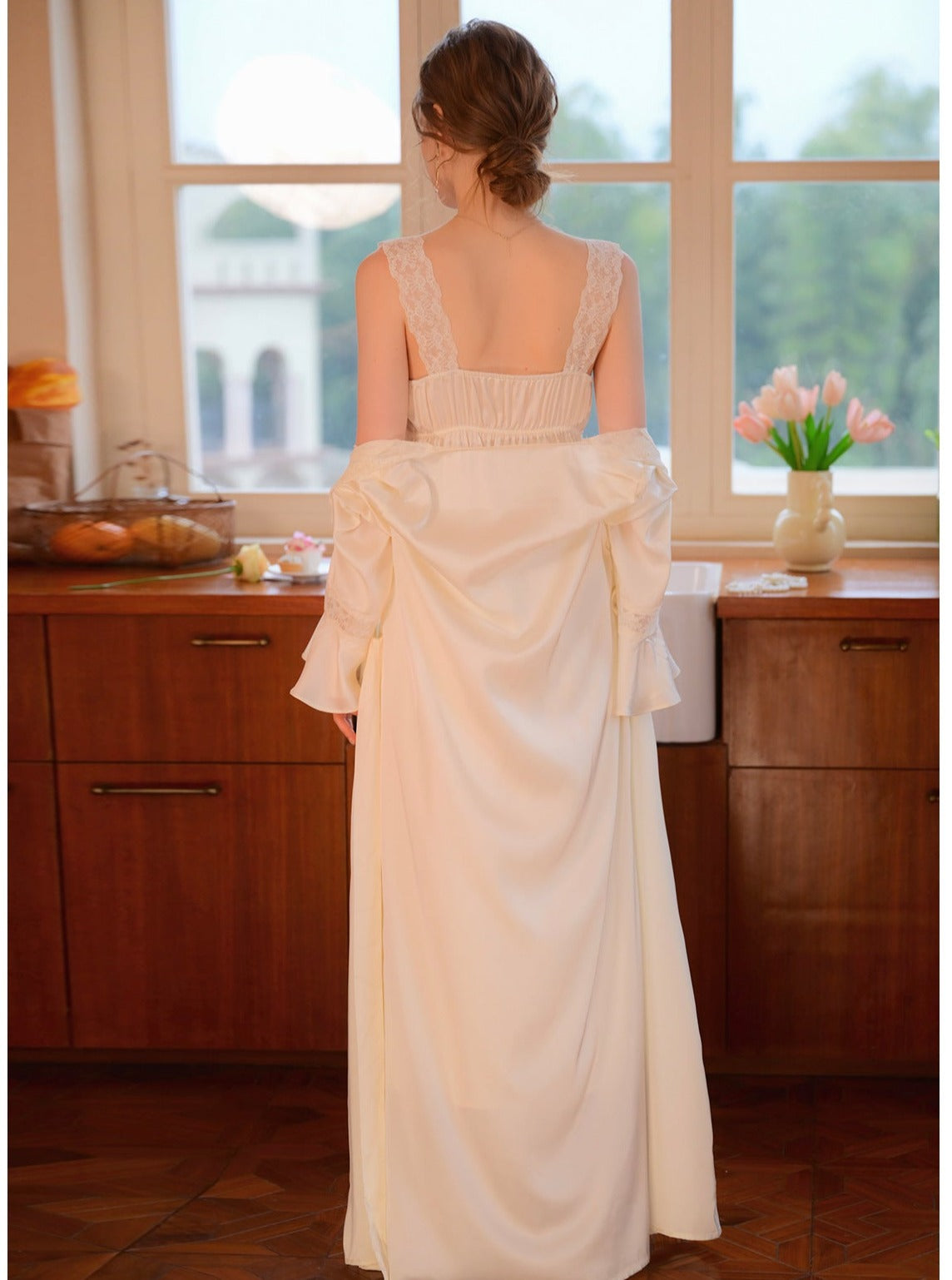 Lace Satin Built In Bra Nightgown 2pcs Set