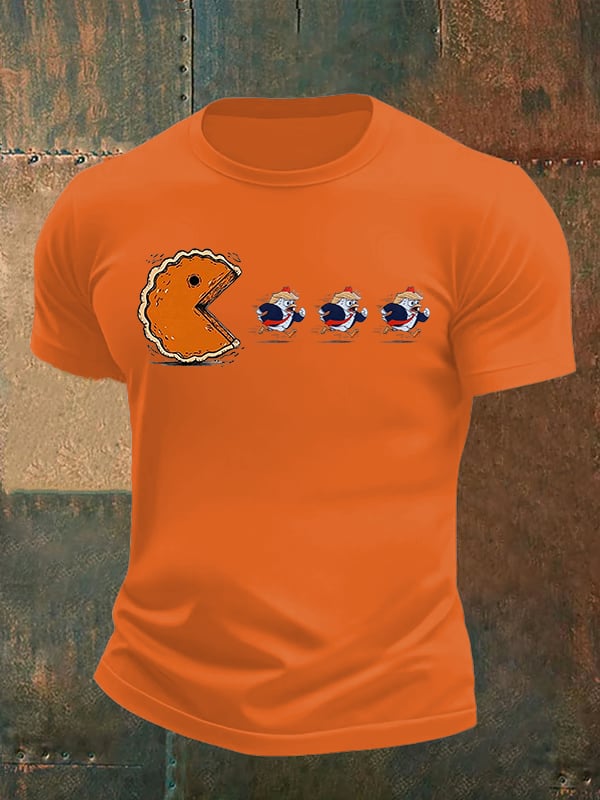 Men's  Funny Turkey Chasing Pie Sublimation FDT Thanksgiving T-Shirt