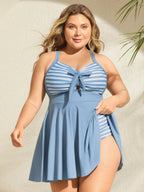 Stripes Patchwork Tie Knot Cross Straps Swim Dress