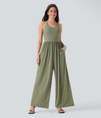 Built-in Bra Wide Leg Casual Jumpsuit with Pockets-Easy Peezy Edition