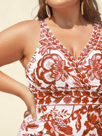 Two-Piece Floral Print Ruched Mesh Swimsuit, Sarong