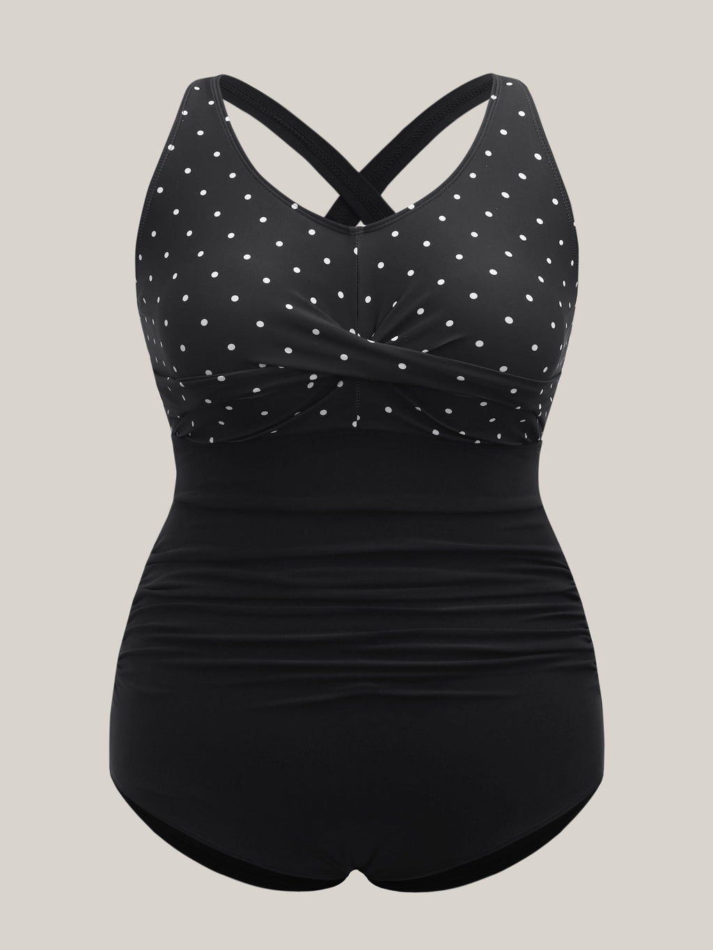 Polka Dots Spliced Ruched One-Piece Swimsuit
