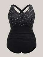 Polka Dots Spliced Ruched One-Piece Swimsuit