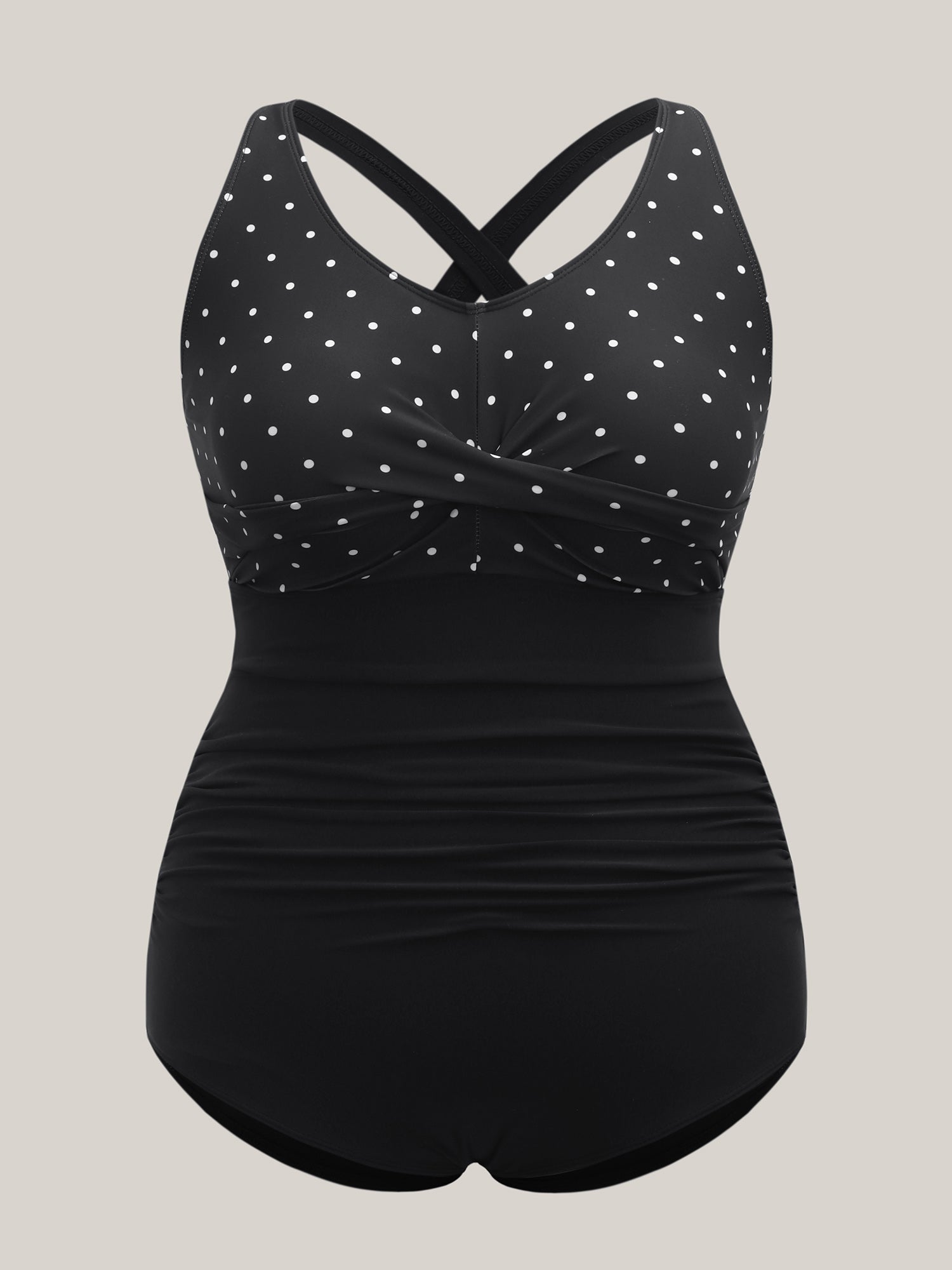 Polka Dots Spliced Ruched One-Piece Swimsuit