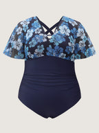 Floral Print Mesh One-Piece Swimsuit